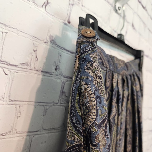 Vintage Geiger Women's Pleated Blue & Green Paisley Maxi Skirt 38 (S) - Picture 8 of 11